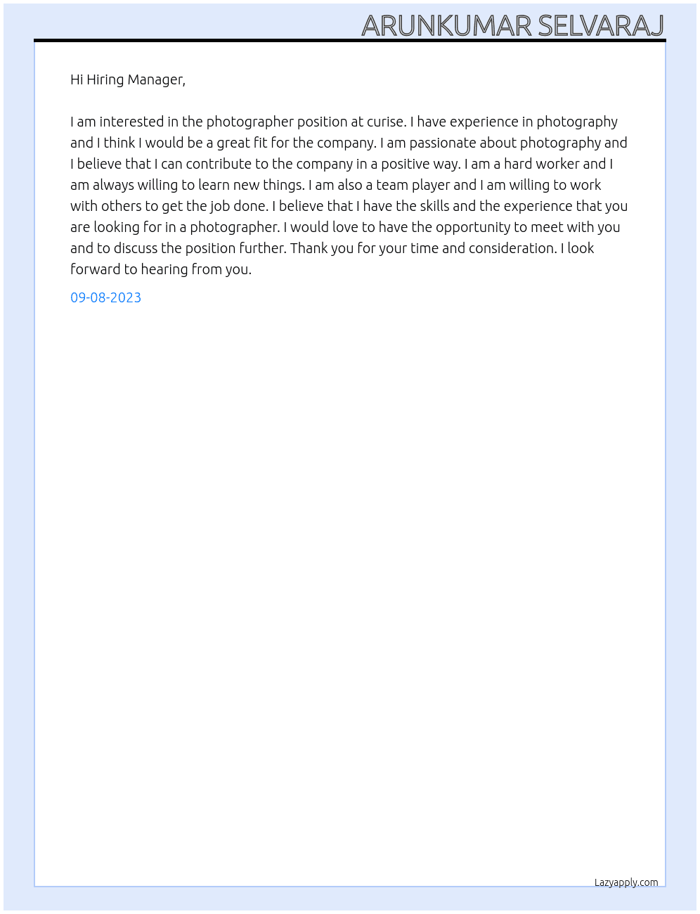 photographer At curise Cover Letter