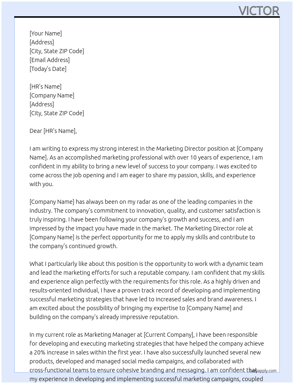 Marketing director At Private Cover Letter