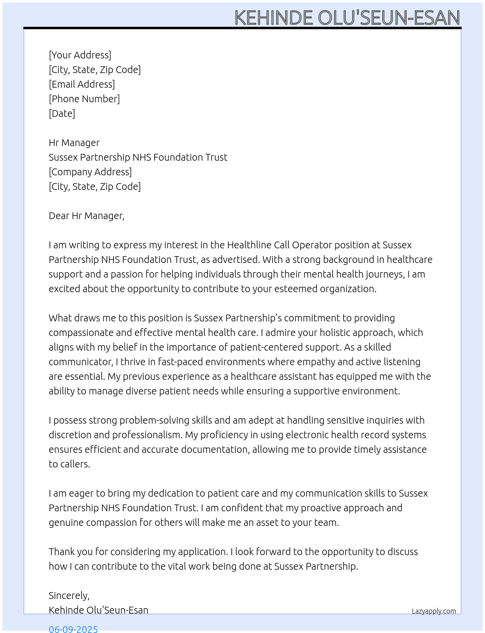 Cover letter for healthline call operator - LazyApply