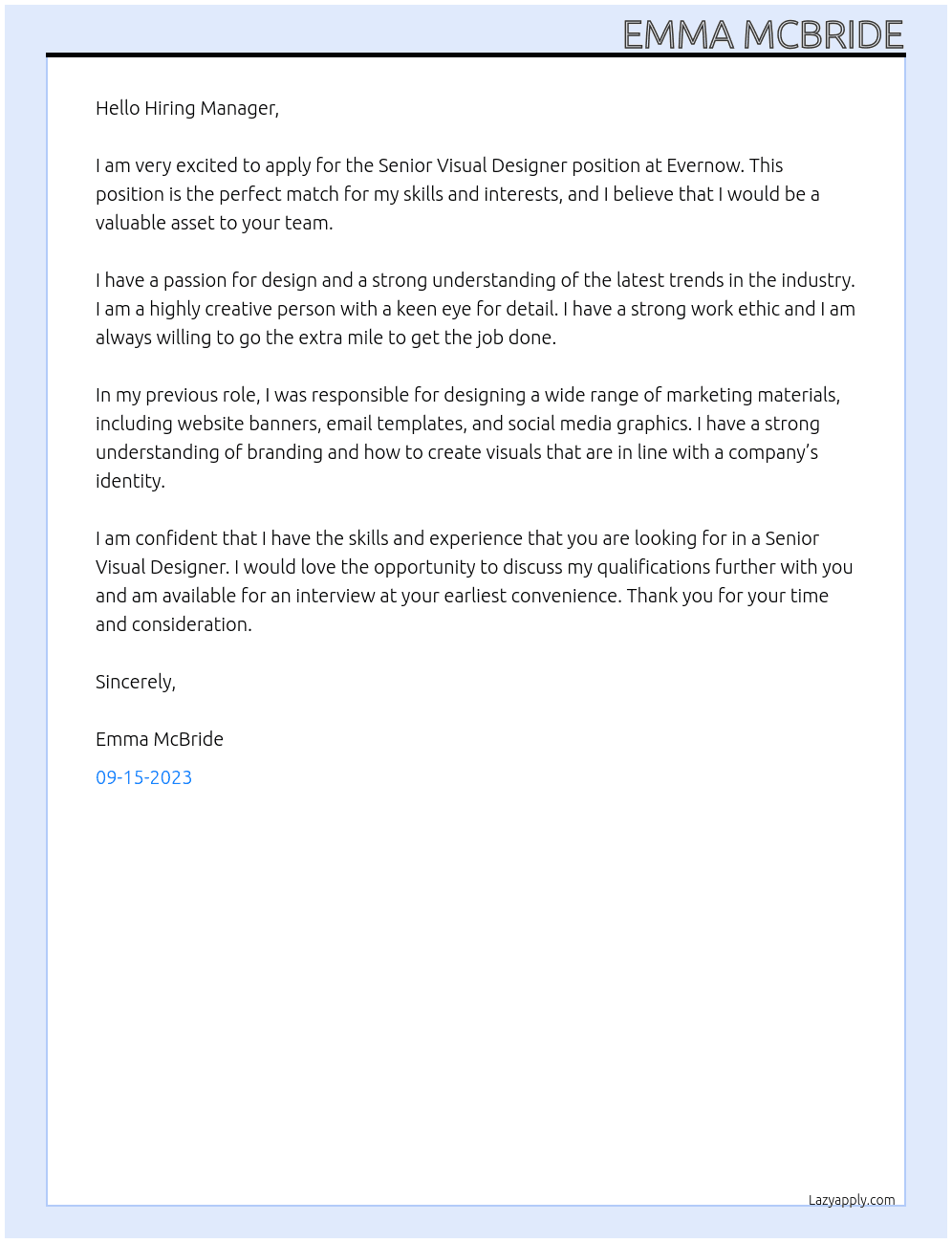 Senior Visual Designer At Evernow Cover Letter