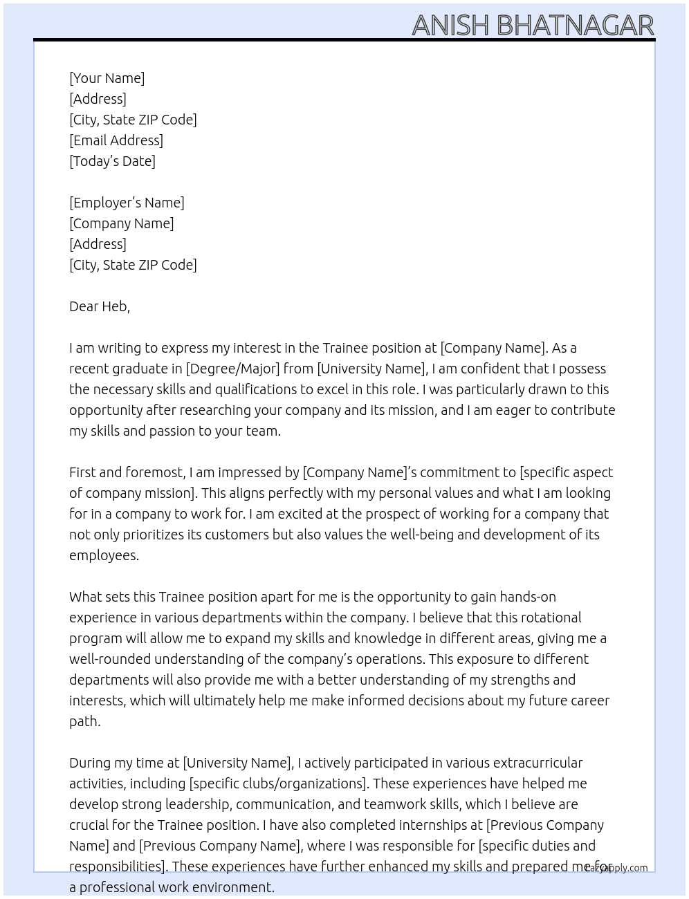 Trainee At Trainee Cover Letter