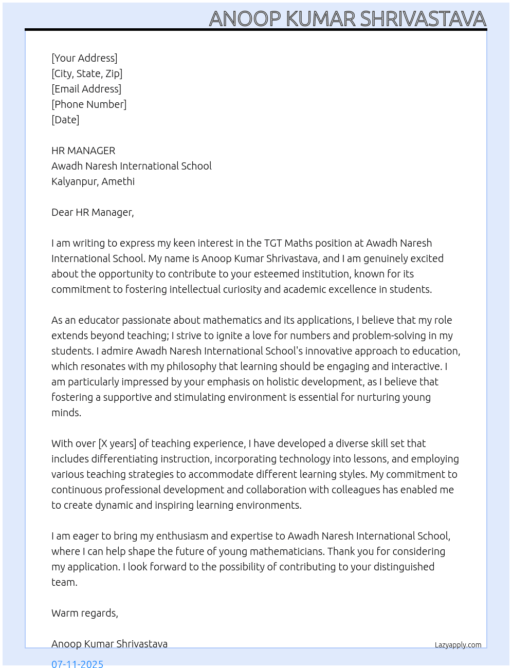 Cover letter for tgt maths - LazyApply