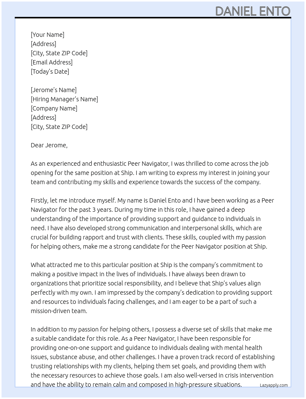 Cover letter for peer navigator - LazyApply
