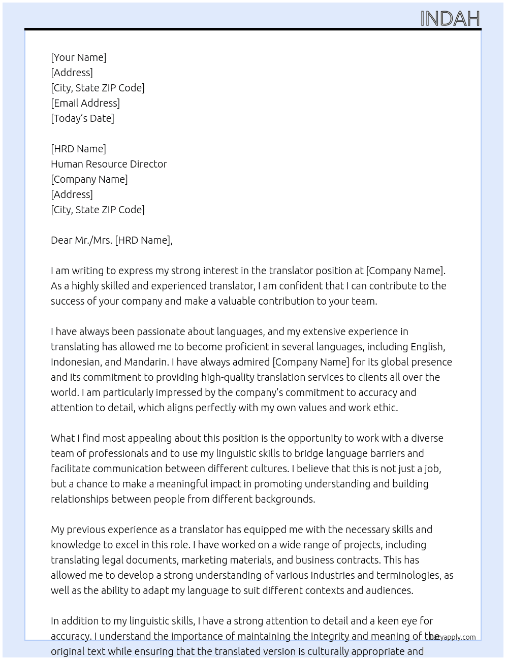 translator At Mr/mrs  Cover Letter