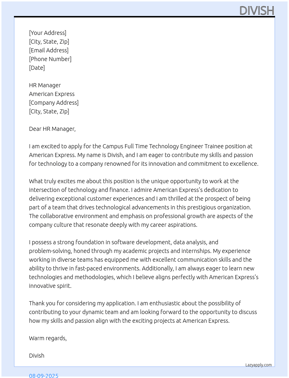 Cover letter for campus full time technology engineer trainee - LazyApply