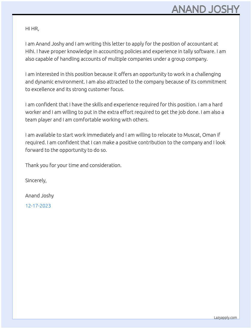 Accountant  At Hihi Cover Letter