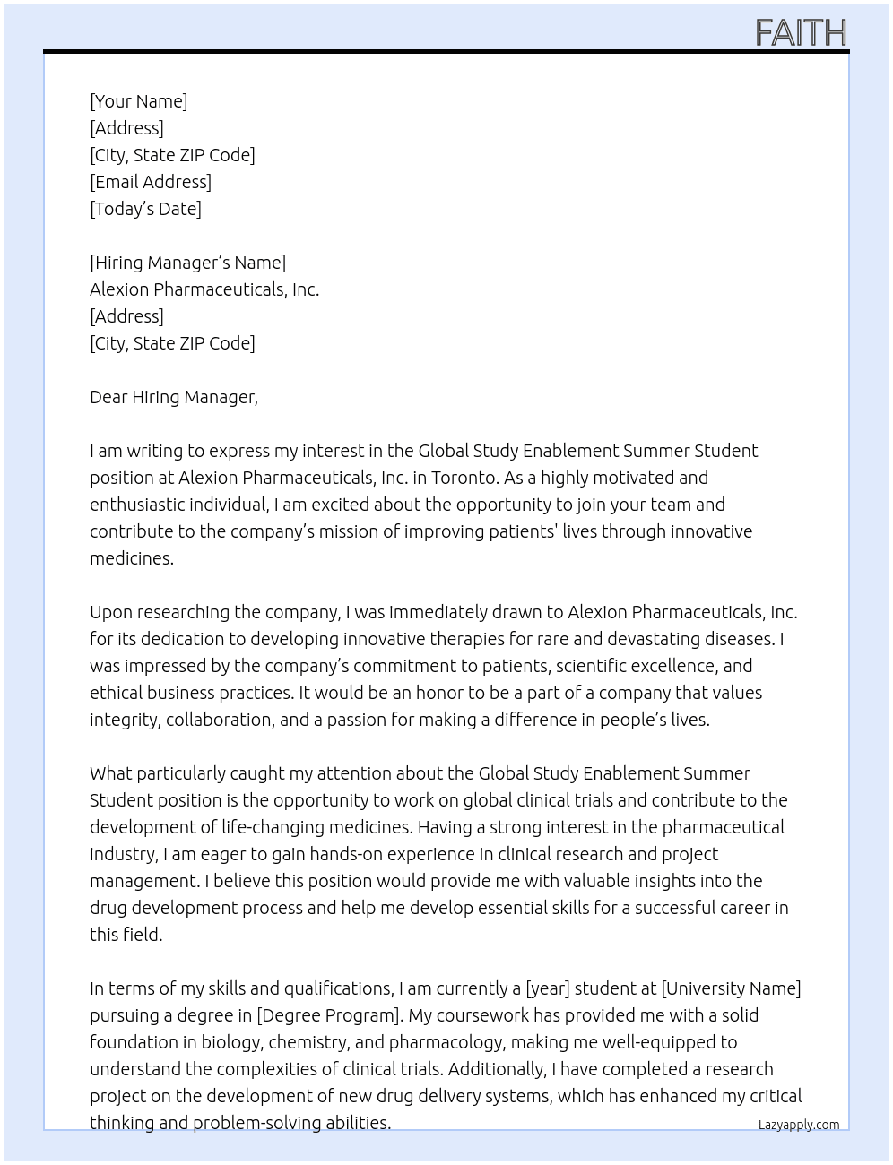 Cover letter for global study enablement summer student - LazyApply