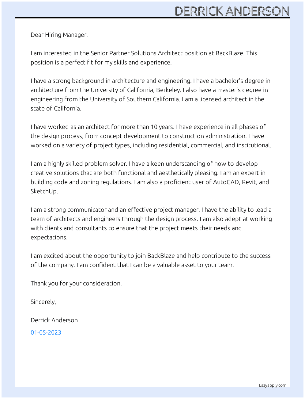 Cover letter for senior partner solutions architect - LazyApply