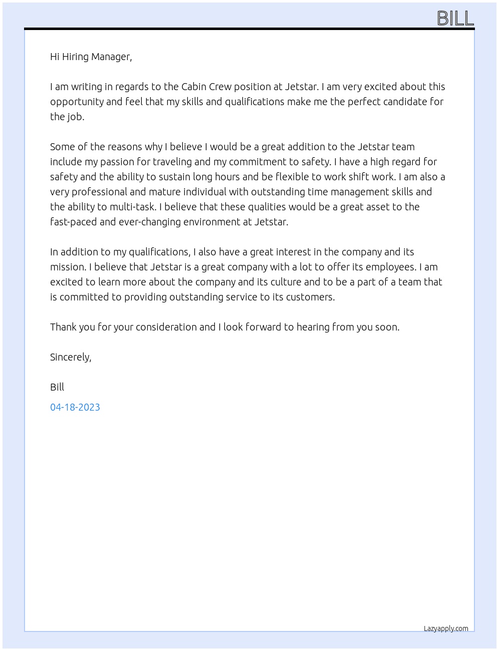 Cabin Crew  At Jetstar  Cover Letter