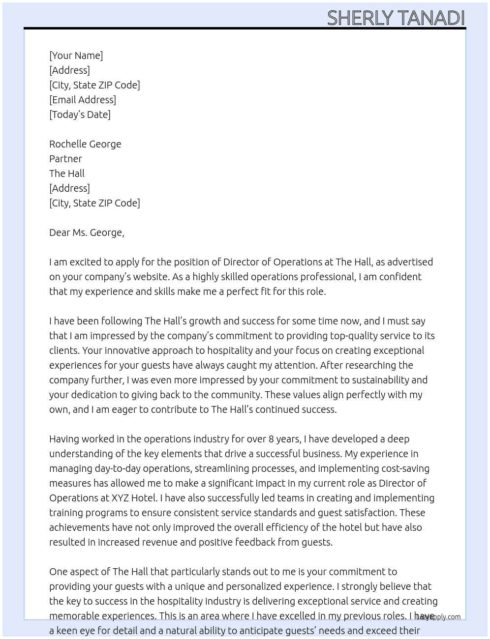 Director of Operations At The Hall Cover Letter