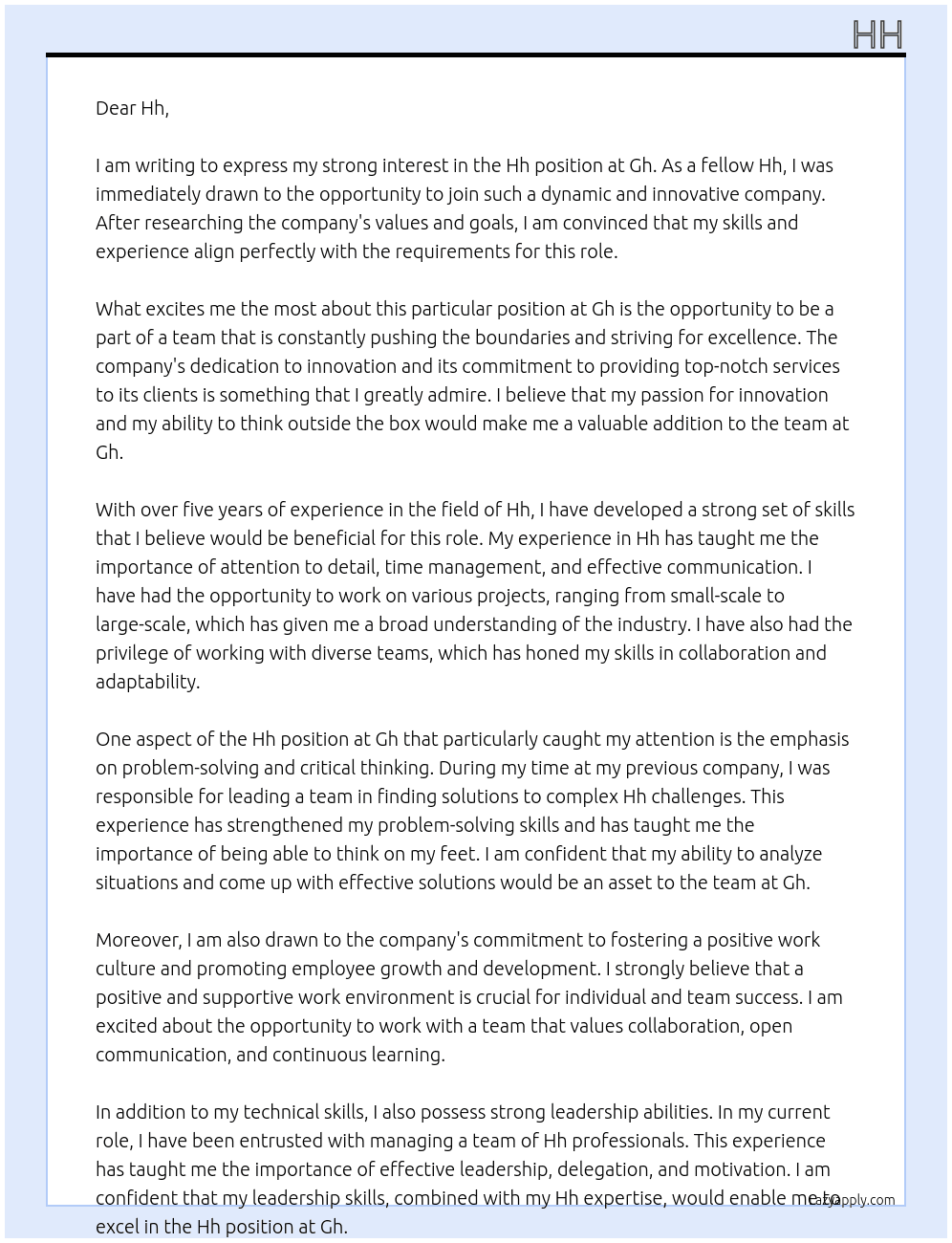 Hh At Gh Cover Letter
