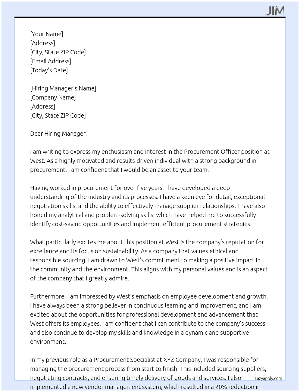 Procurement officer At west Cover Letter