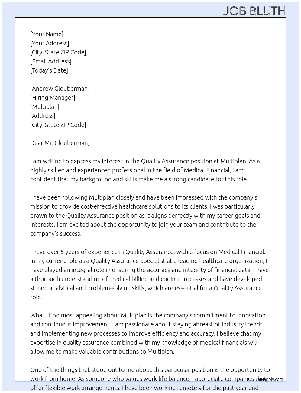 Quality Assurance At Multiplan Cover Letter