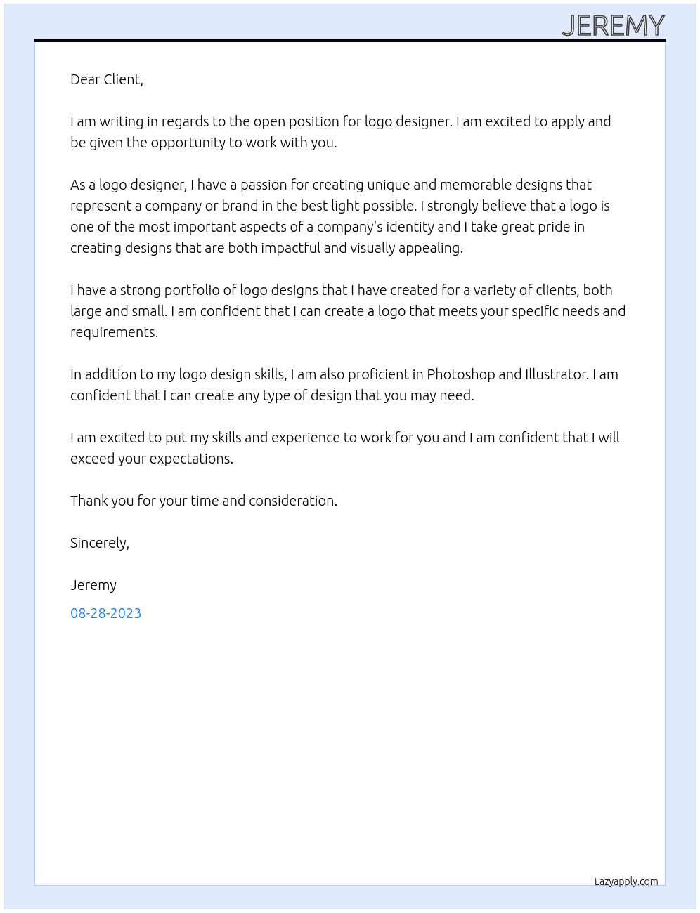 Logo Designer At Client Cover Letter