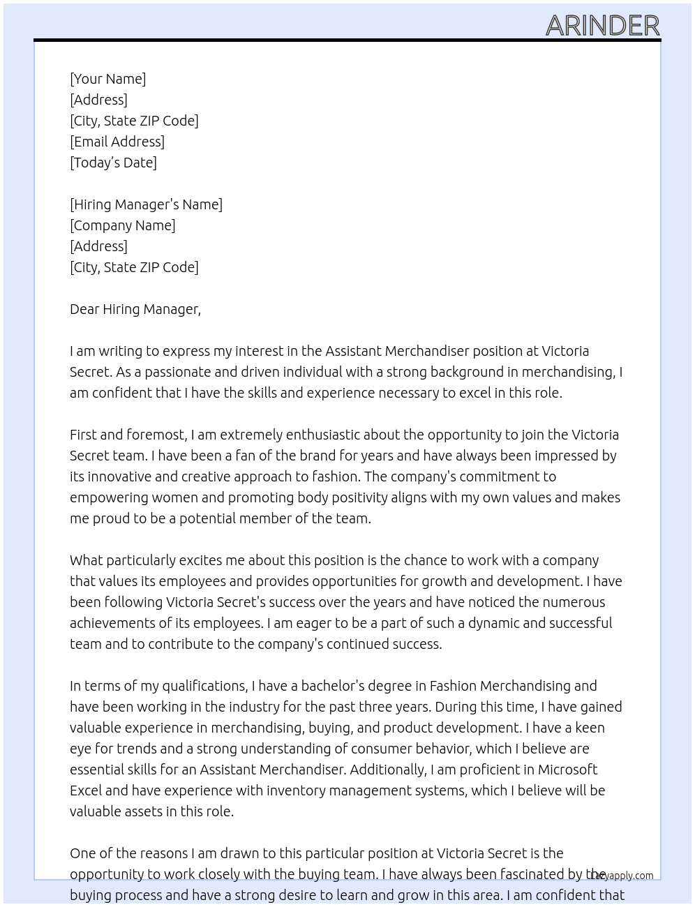 Assistant Merchandiser At Victoria Secret Cover Letter