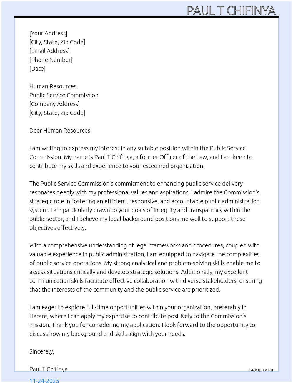 Cover letter for any suitable position - LazyApply