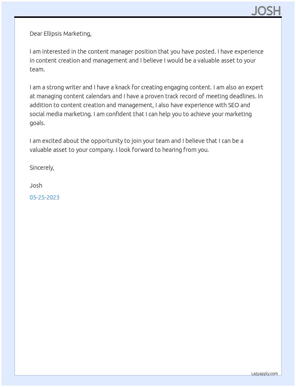 Content manager  At Ellipsis Cover Letter