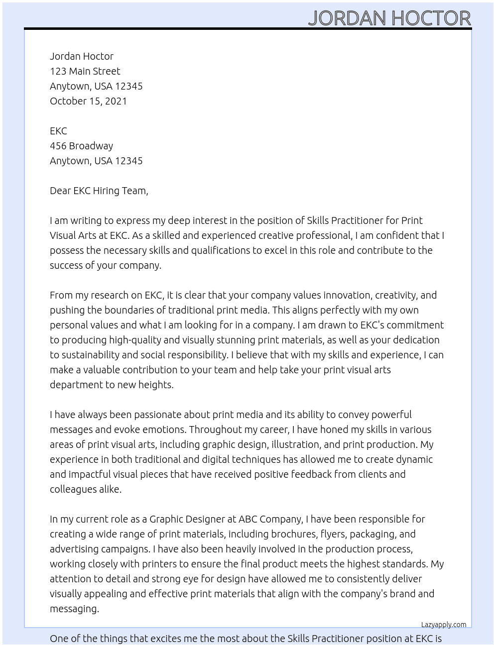 Skills practitioner print visual arts At EKC Cover Letter