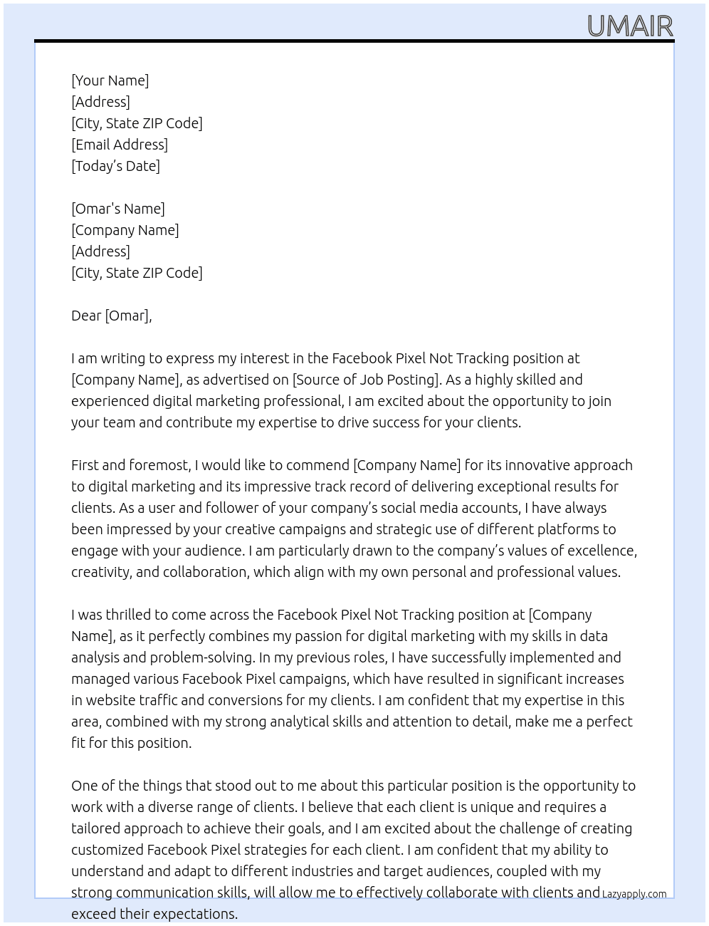 Facebook Pixel Not Tracking At Omar Cover Letter