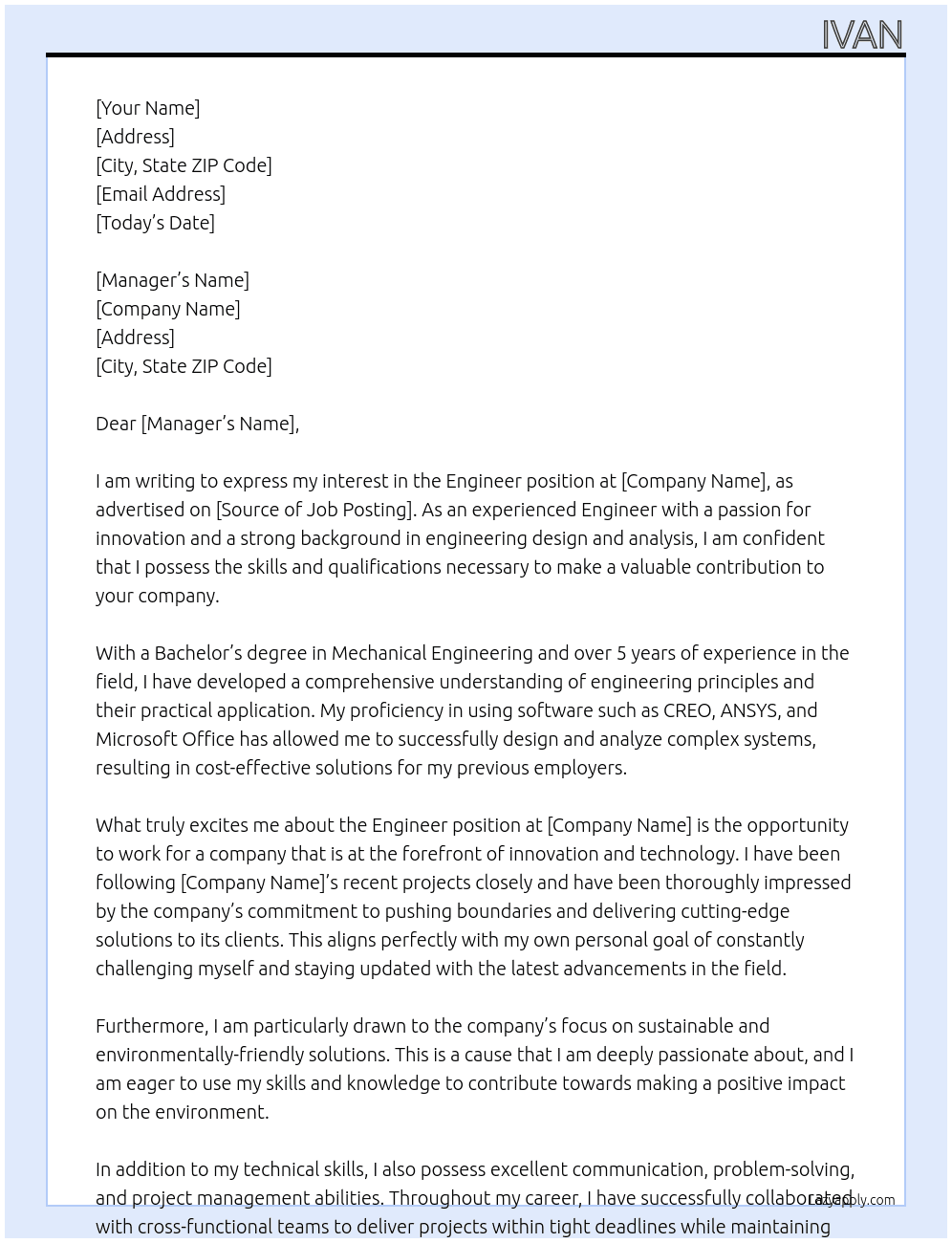 ENGINEER At LEONARDO Cover Letter