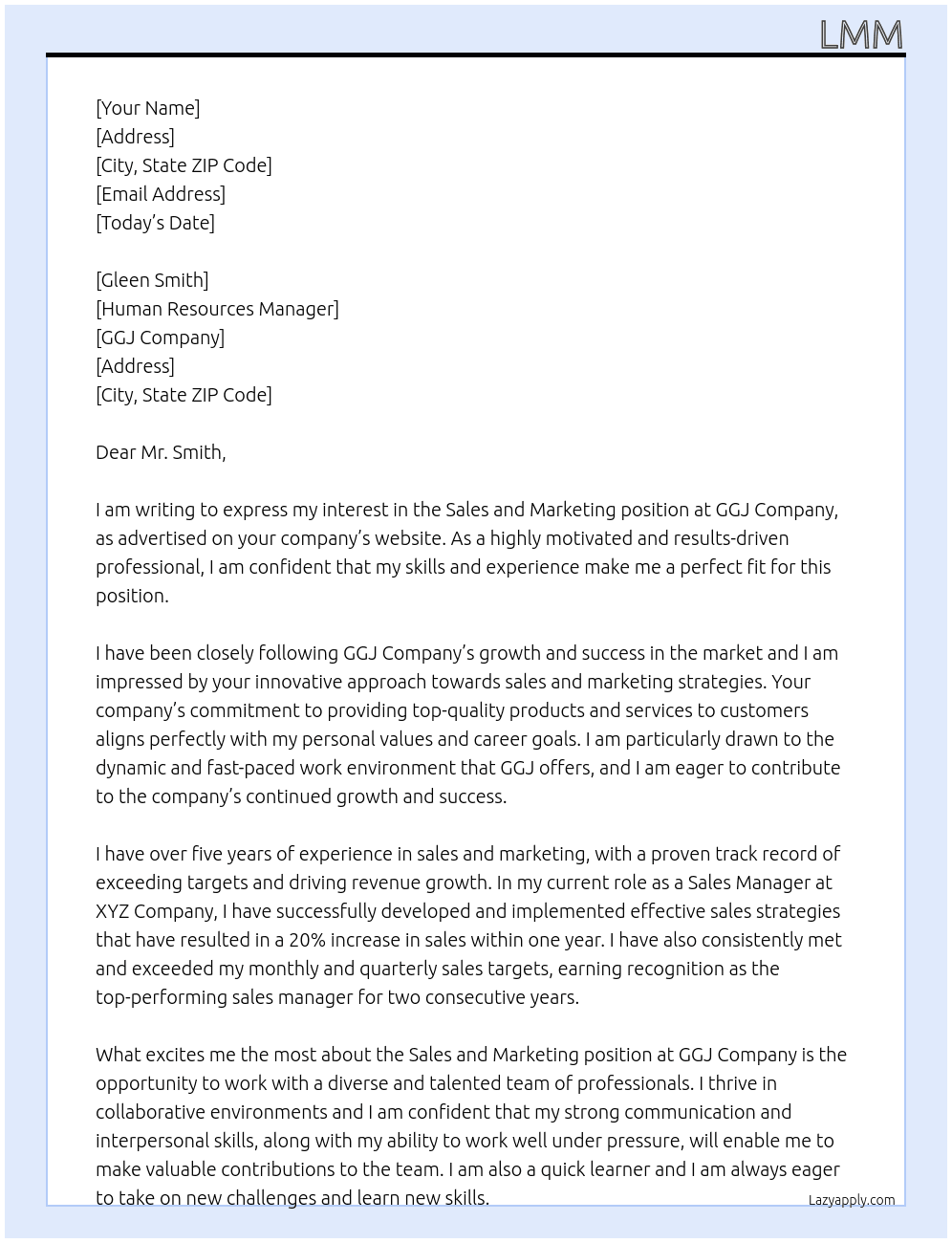 sales and marketing  At ggj Cover Letter