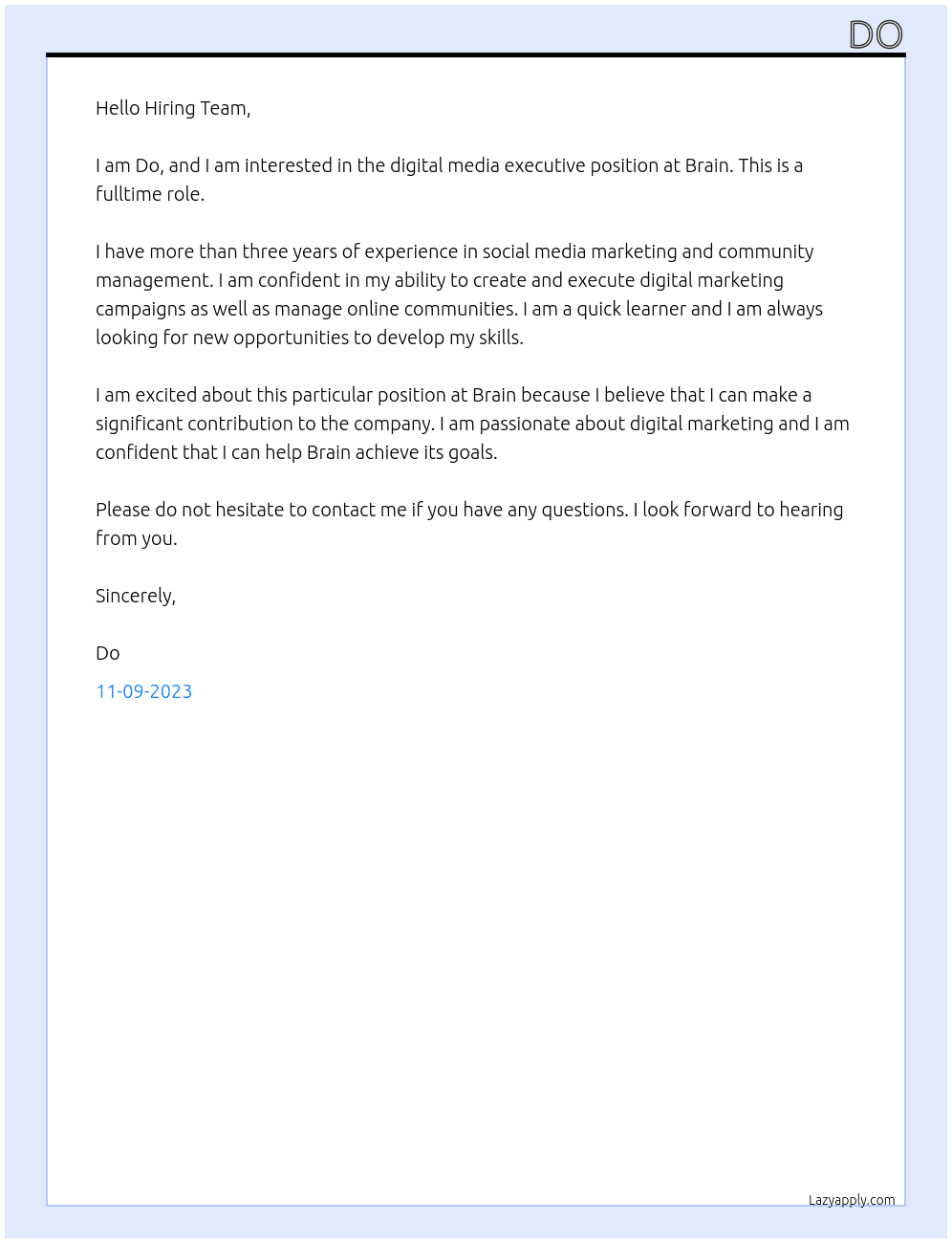digital media executive At Brain Cover Letter