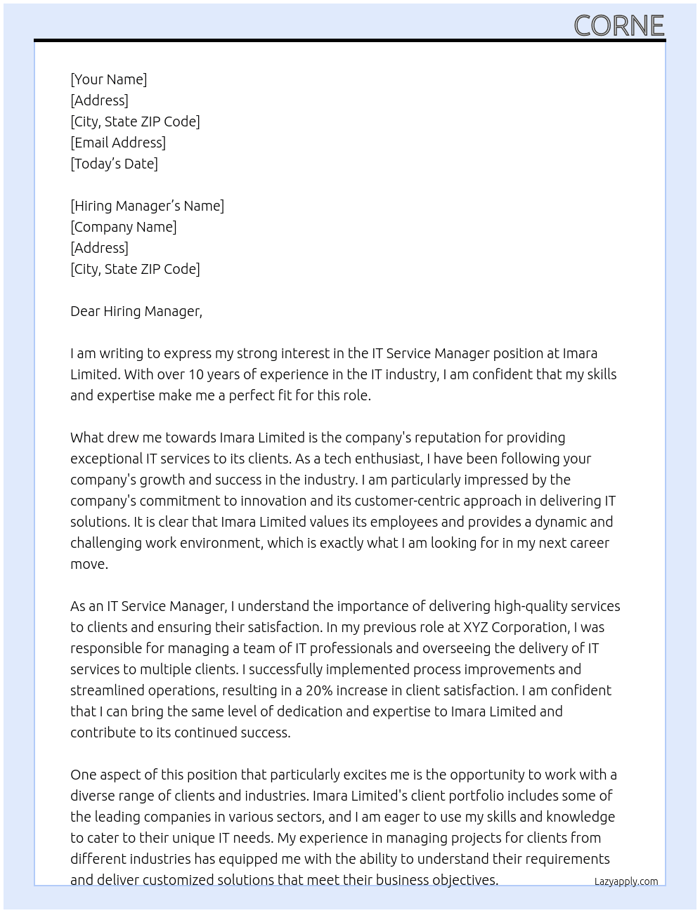 IT Service Manager At Imara Limited Cover Letter