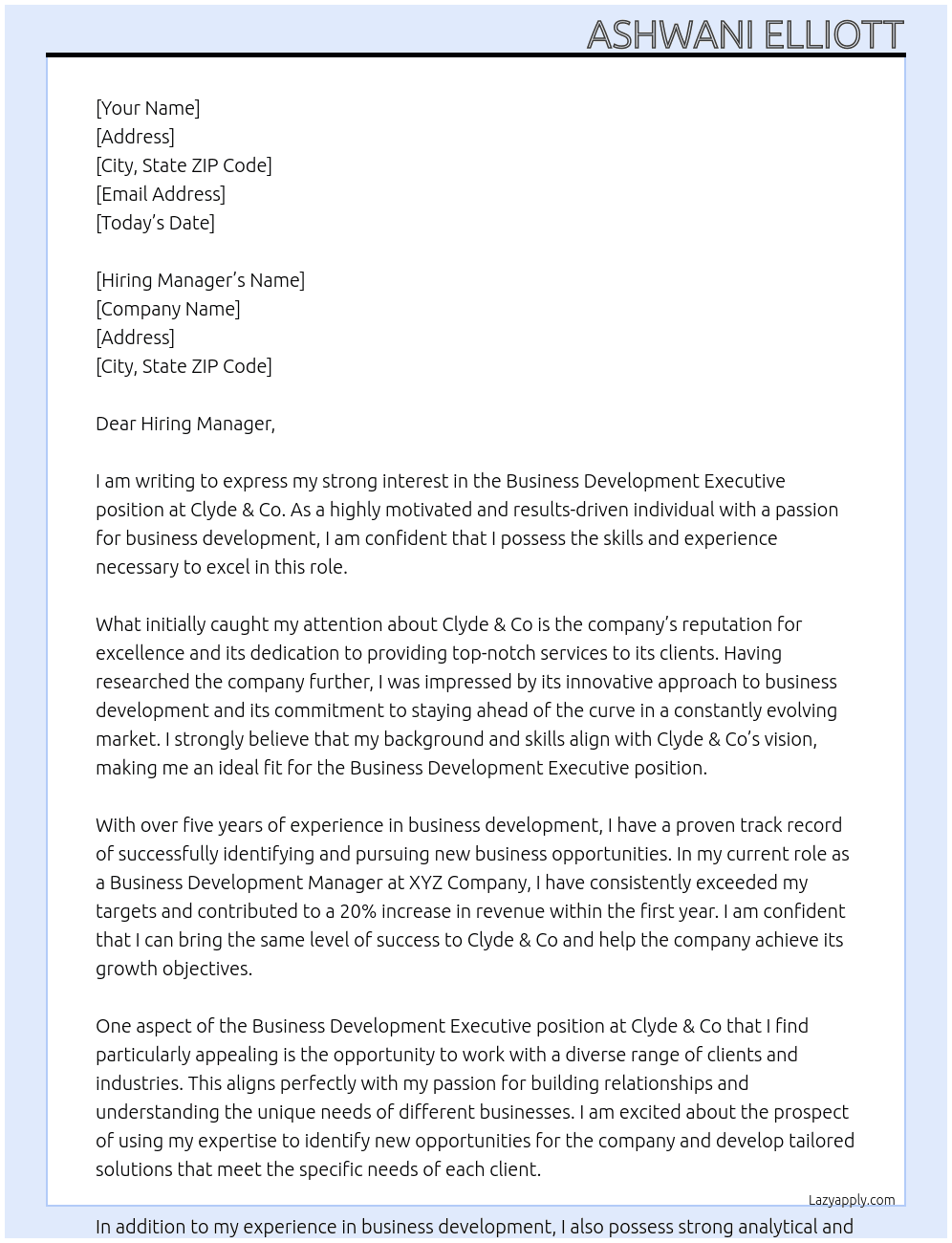 Business Development Executive At Clyde & Co Cover Letter
