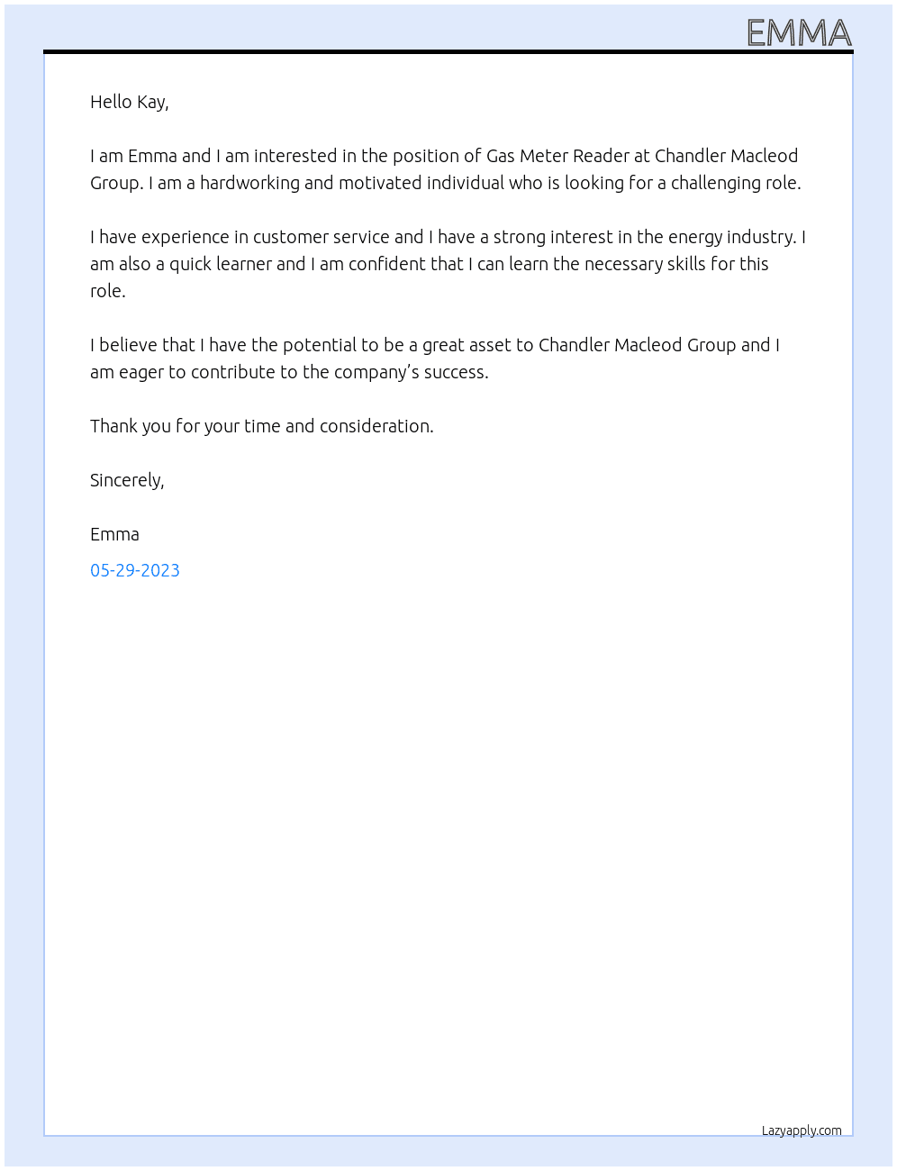 Gas Meter Reader At Chandler Macleod Group Cover Letter