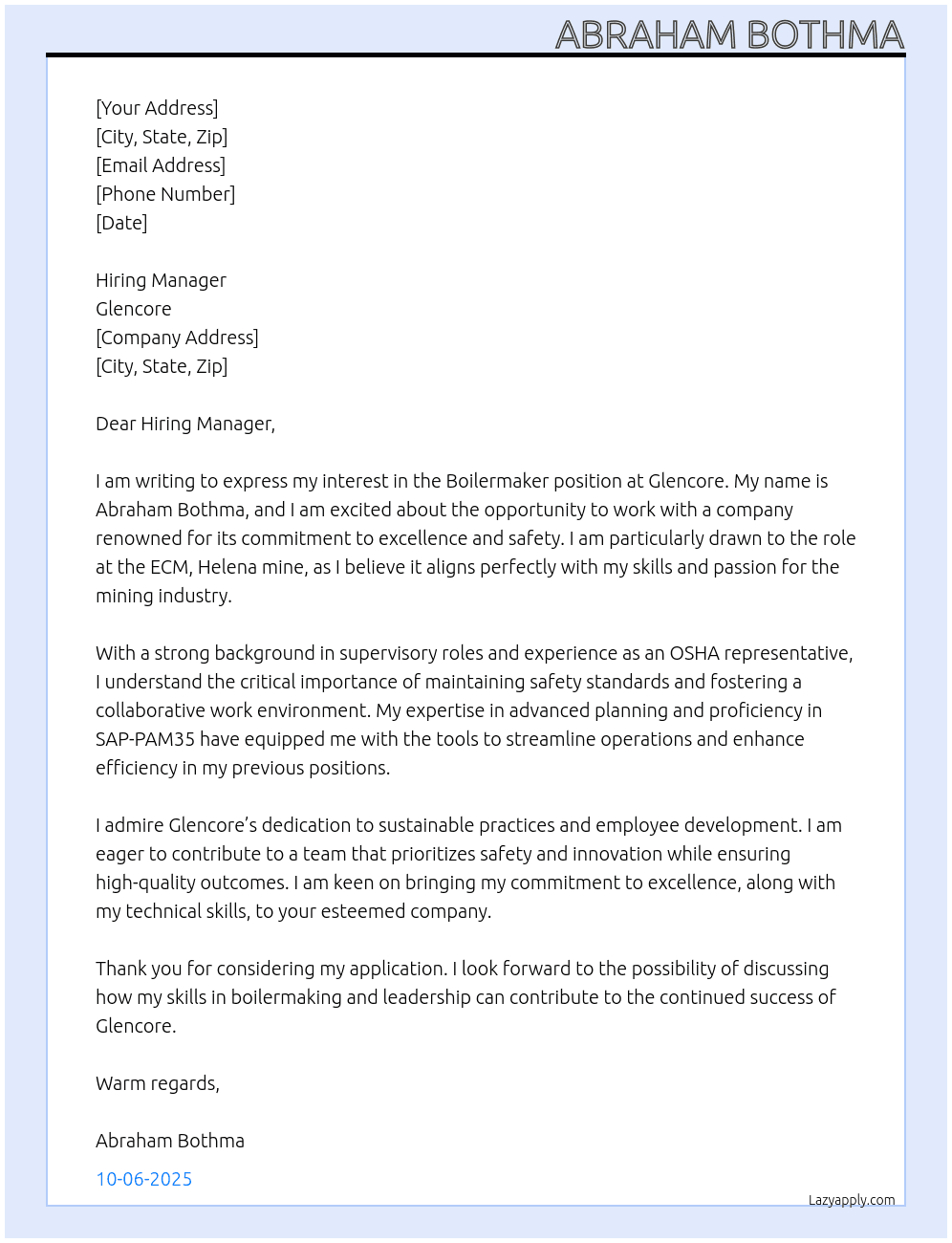 Cover letter for boilermaker - LazyApply
