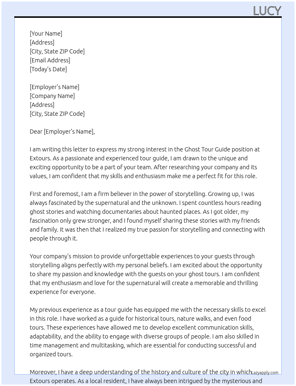 ghost tour guide At extours Cover Letter
