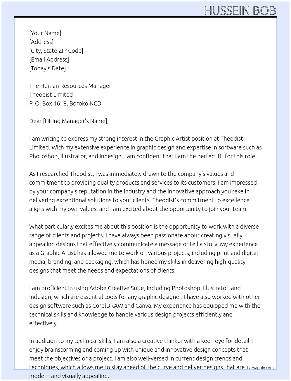 Graphic Artist At Theodist Cover Letter