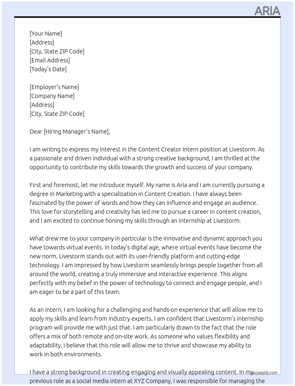 Content Creator Intern At Livestorm Cover Letter