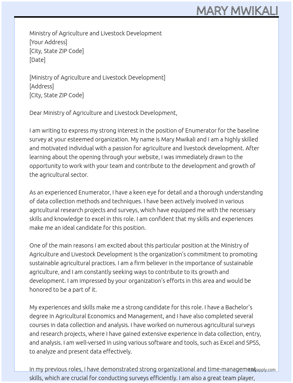 Enumerator baseline survey At Enumerator baseline survey Cover Letter
