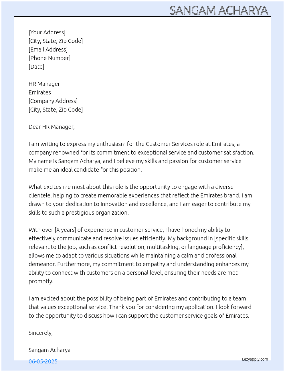 Cover letter for customer services roles - LazyApply