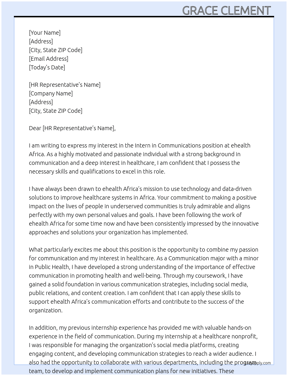 Intern in Communications At ehealth Africa Cover Letter