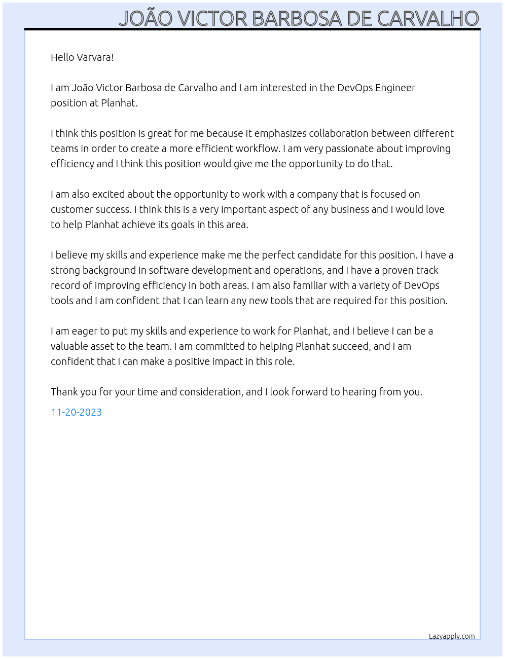 DevOps Engineer At Planhat Cover Letter