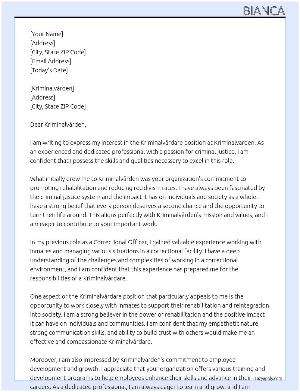Kriminalvårdare At Kriminalvården Cover Letter
