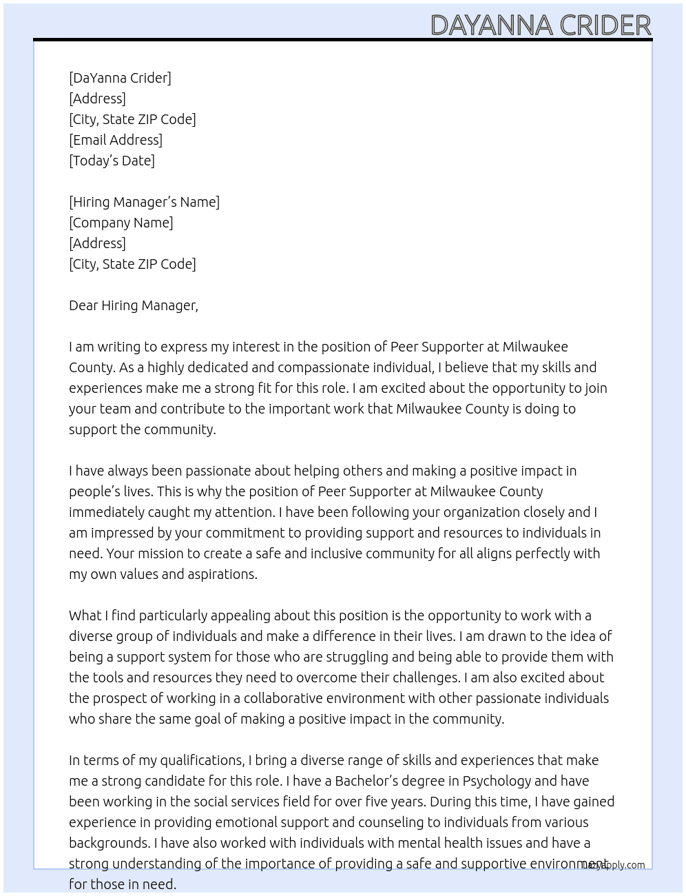 Peer Supporter At Milwaukee County  Cover Letter