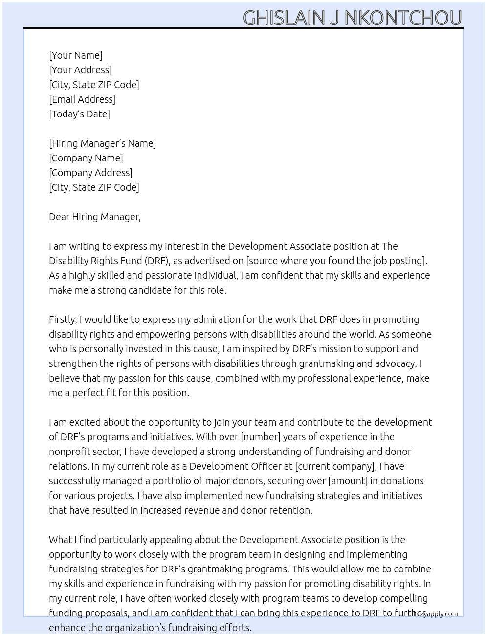  Development Associate At The Disability Rights Fund (DRF) Cover Letter