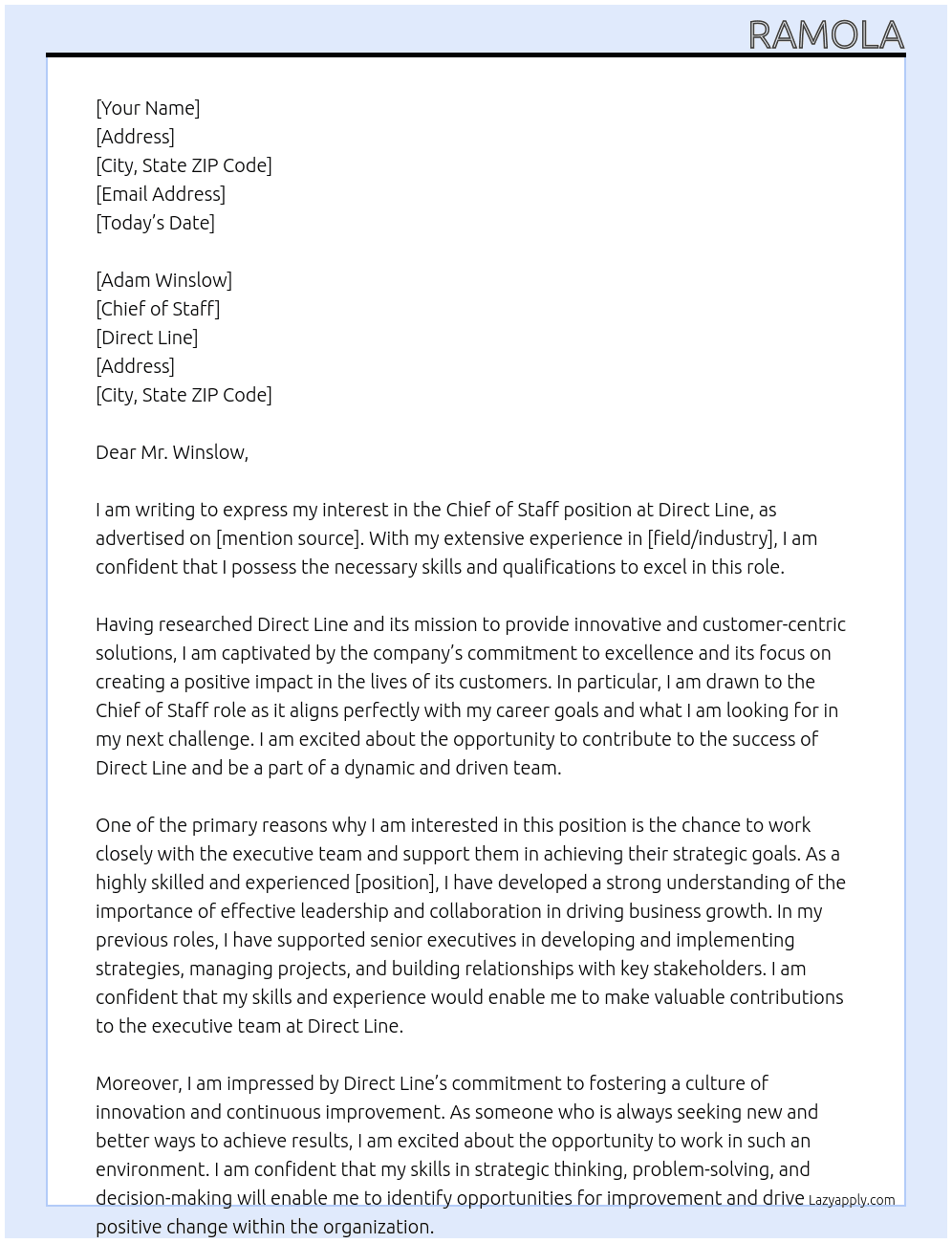 Chief of Staff At Direct Line Cover Letter