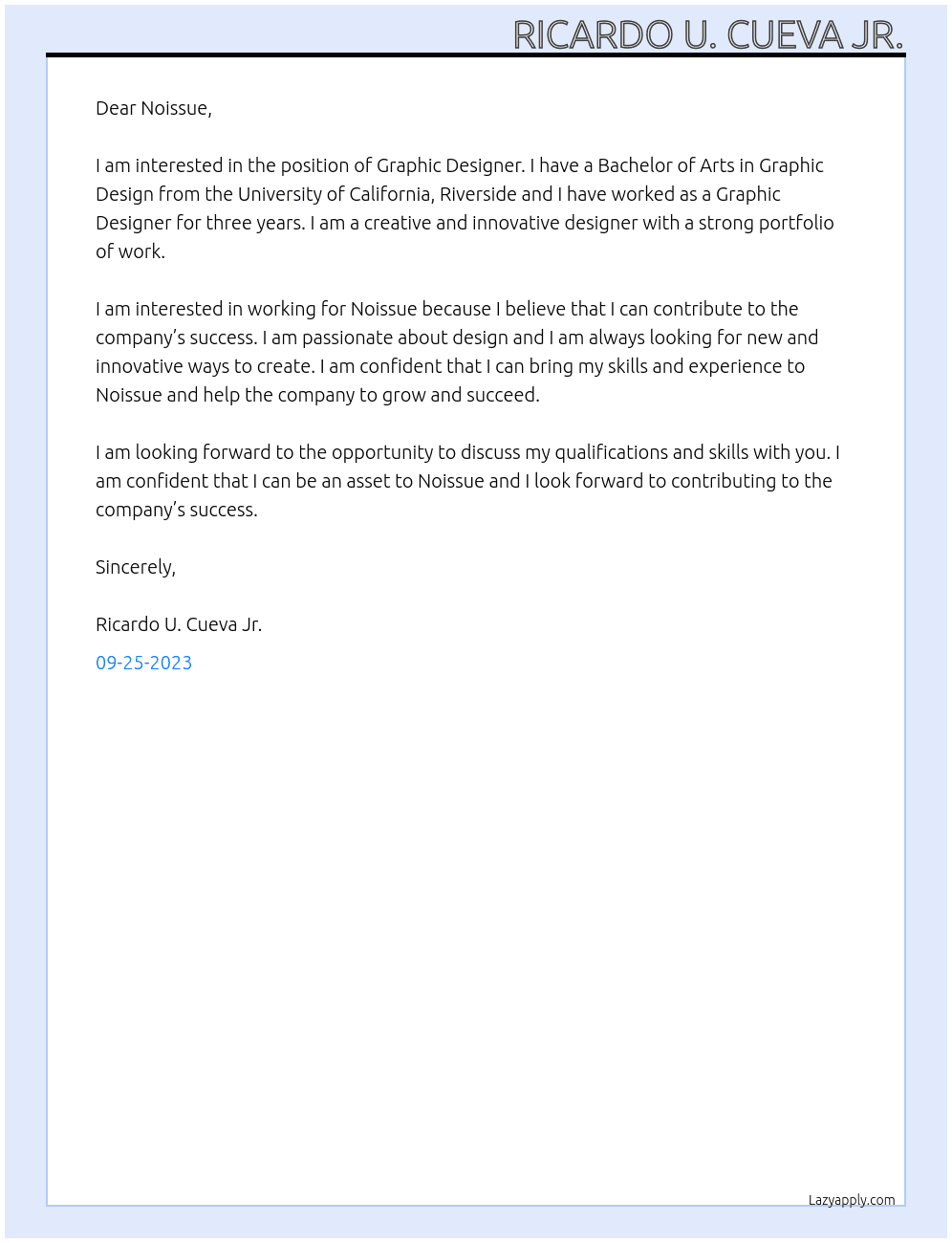 Graphic Designer At Noissue Cover Letter