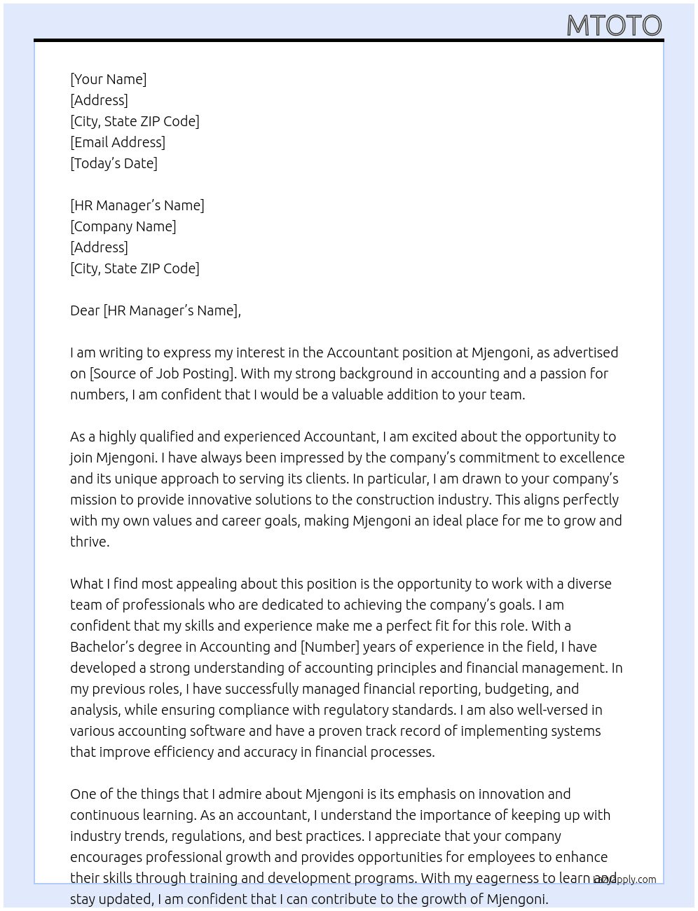 Acciuntnat At Mjengoni Cover Letter