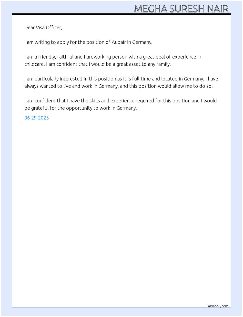 Aupair At Germany  Cover Letter
