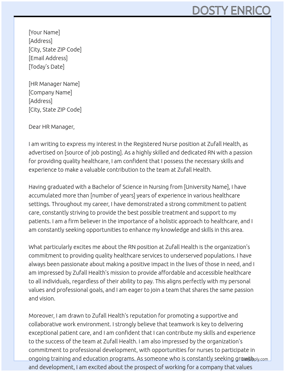 RN At Zufall Health Cover Letter