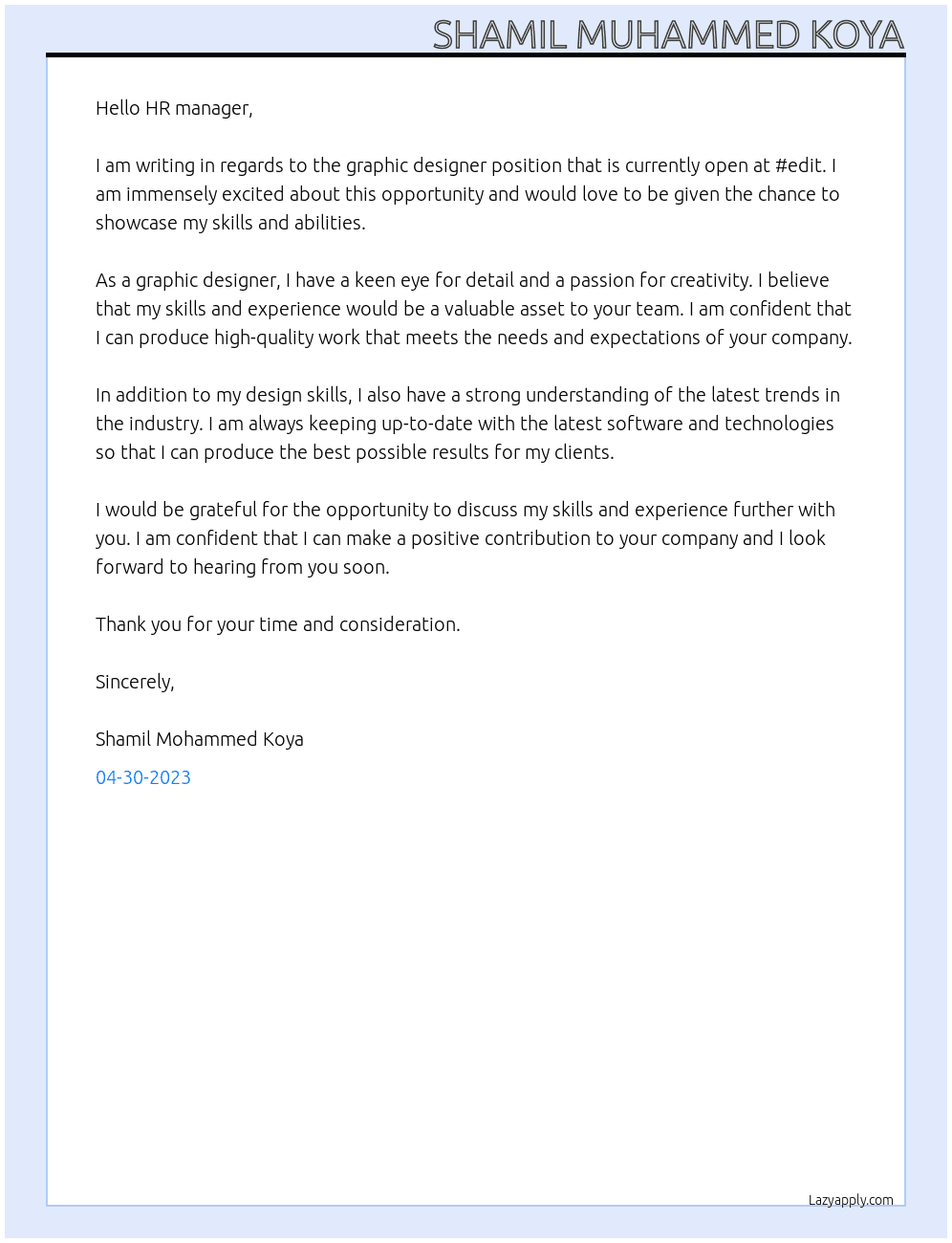 Graphic designer At #edit Cover Letter