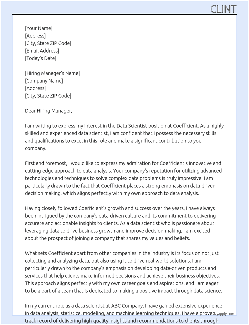 data scientist At Coefficient Cover Letter