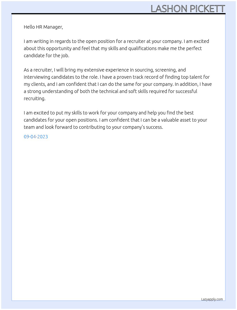 Recruiter At Recruiting Cover Letter