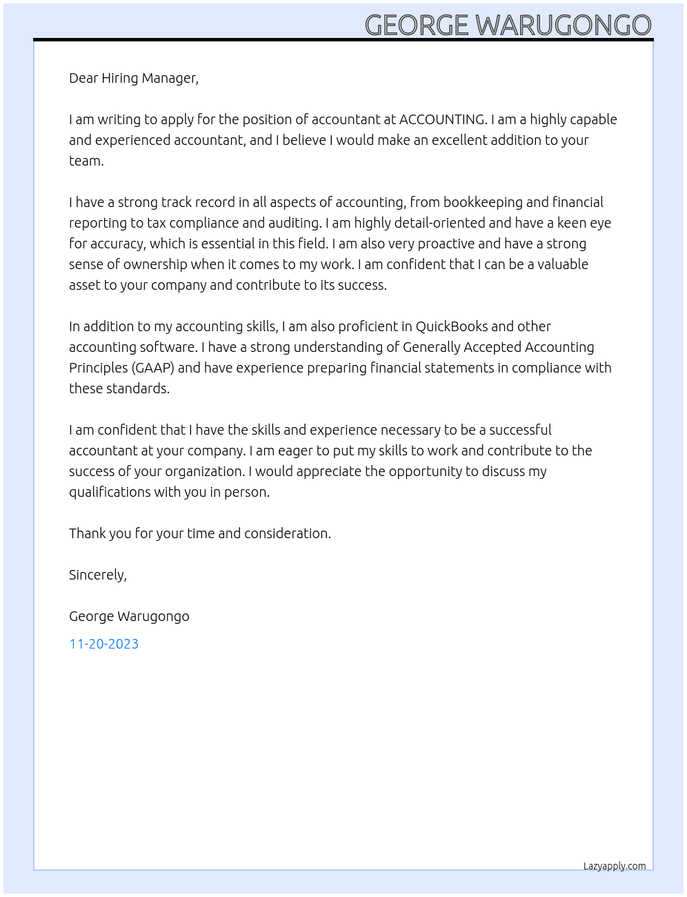 Accountant At ACCOUNTING Cover Letter