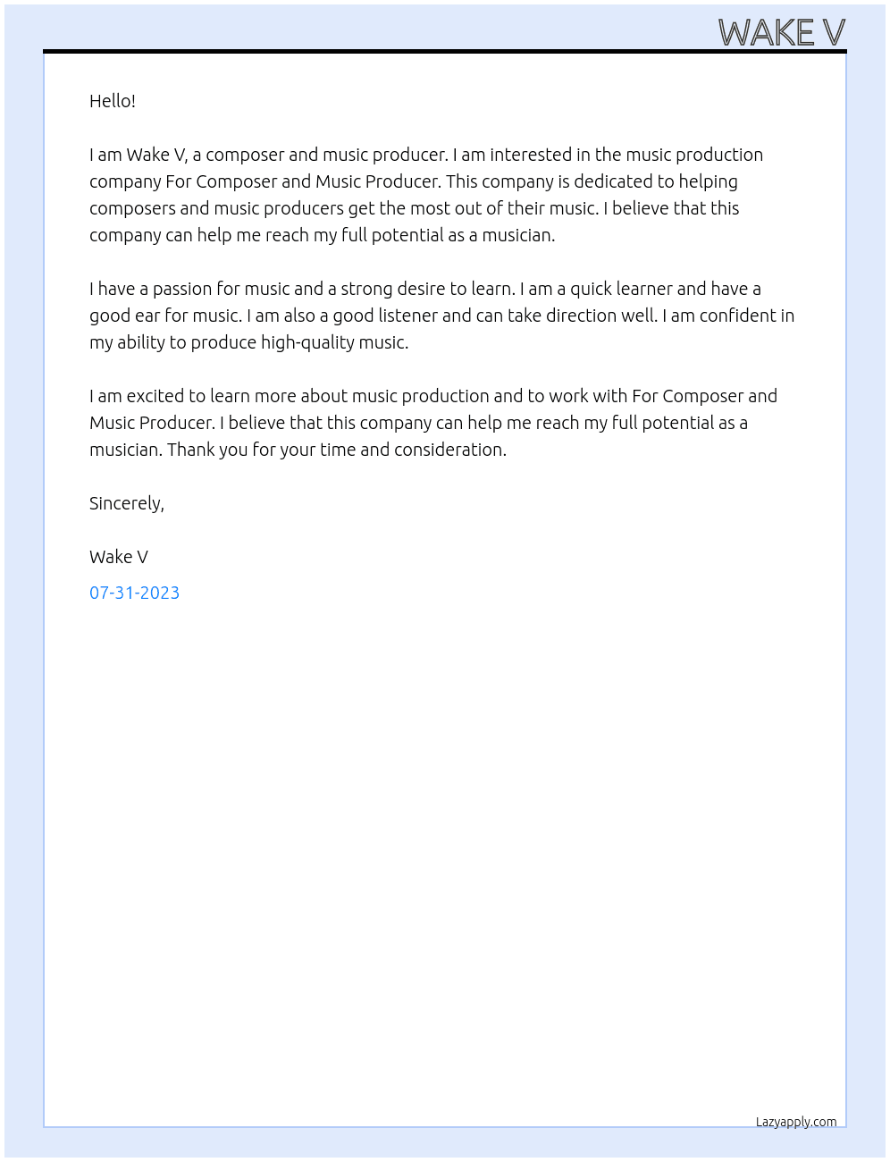 Music Production Company At For Composer and Music Producer Cover Letter